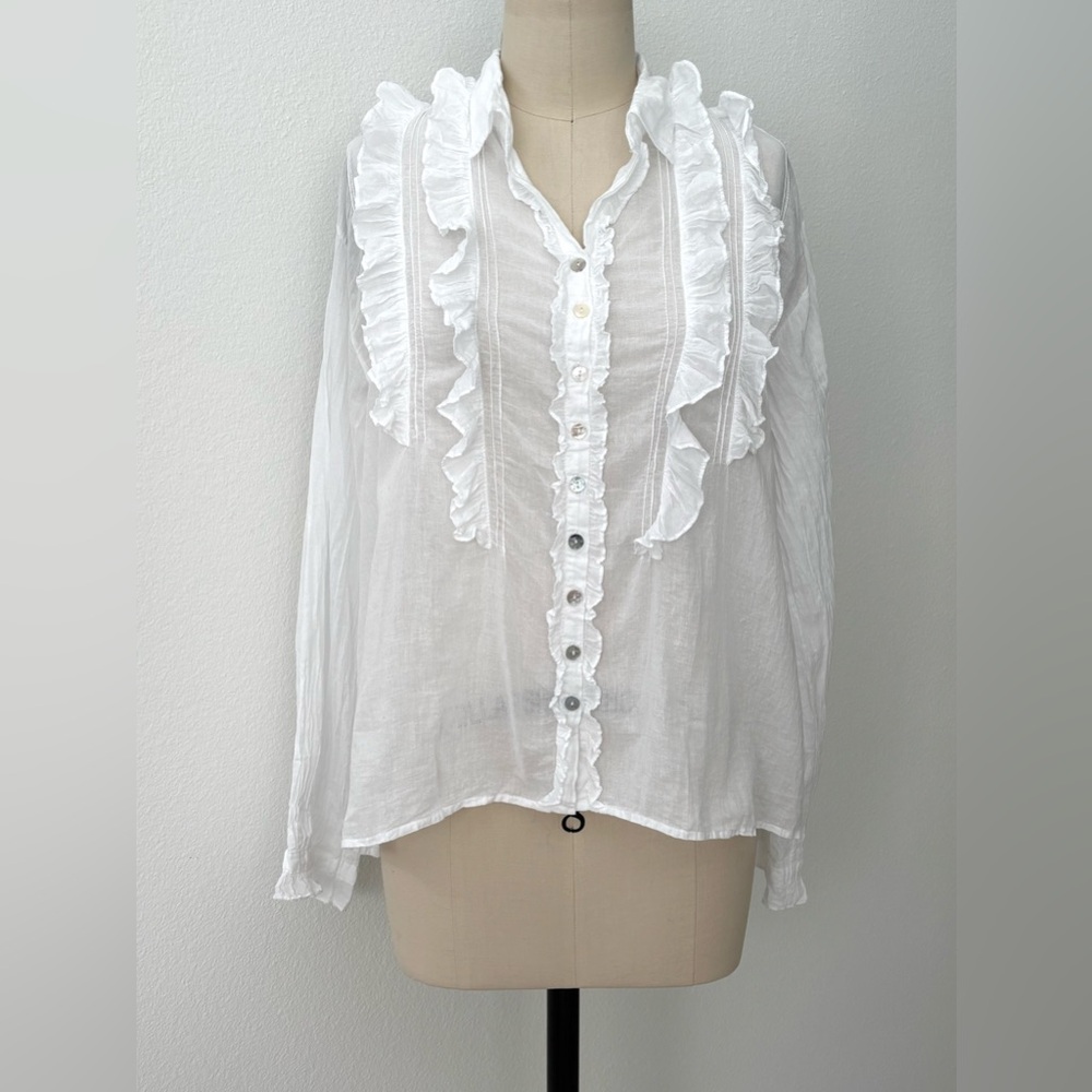 JP and Mattie Cascade Ruffle Shirt NWT White Cotton Ruffles Cottagecore L